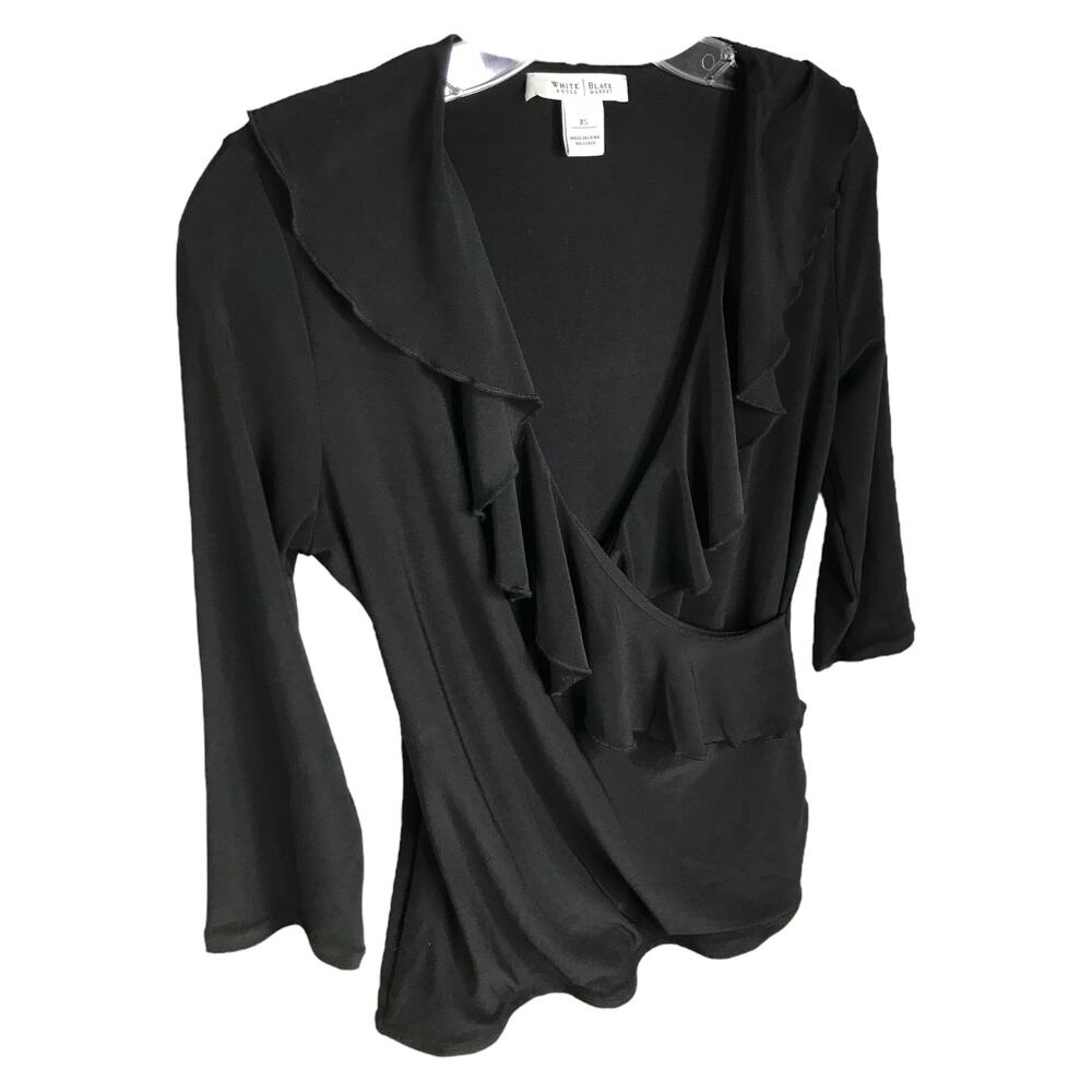 White House Black Market Top Women XS Ruffle Cocktail Old Money Preppy Chic Boho